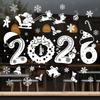 Christmas Sticker, 2026, White, Bell Snowflake Window Sticker, Holiday Decoration, Indoor Glass Sticker, Door and Window Electrostatic Sticker