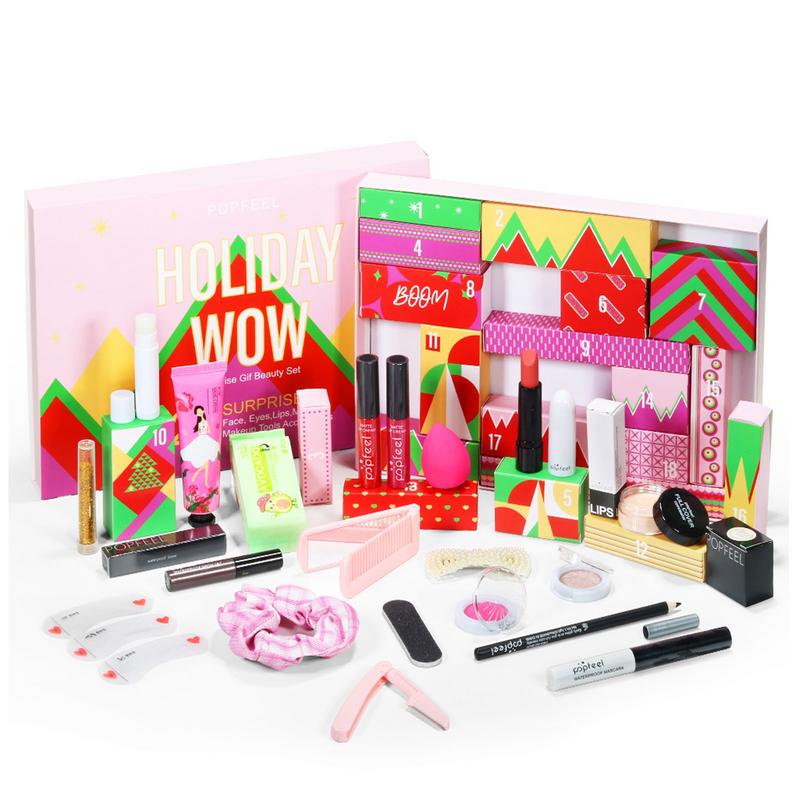 Christmas Advent Calendar  Makeup Tools Countdown Calendar Gift Boxes Lipstick Eye Shadow Cosmetics Set Party Favors for Girls rosa