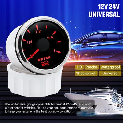 HD Universal Car 52MM Water Level Gauge Waterproof 0-190ohm Water Tank Level Meters Fit Boat Marine with 7Colors Backlight 9-32V