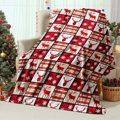 Christmas Throw Blanket Red and Black Buffalo Plaid Deer Design Fuzzy Blanket Cozy Soft Warm Flannel Xmas Blankets for Couch