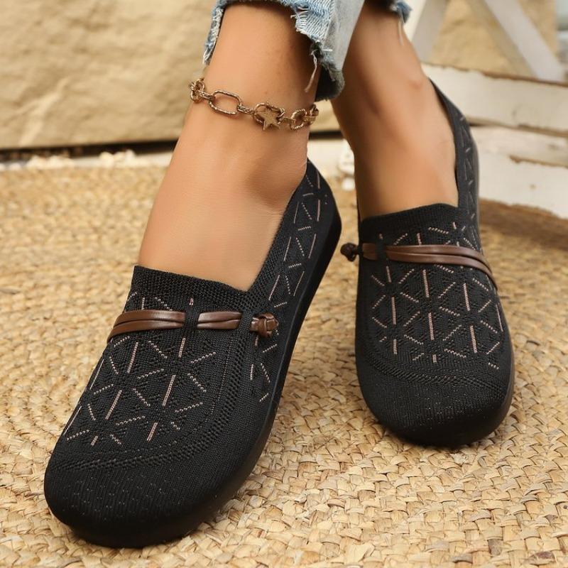 Fashion 2025 Spring/Summer New Women's Shoes, Knitted Mesh, Simple Flat Shoes, Comfortable Work Shoes, Le Fu Shoes Women's Shoes