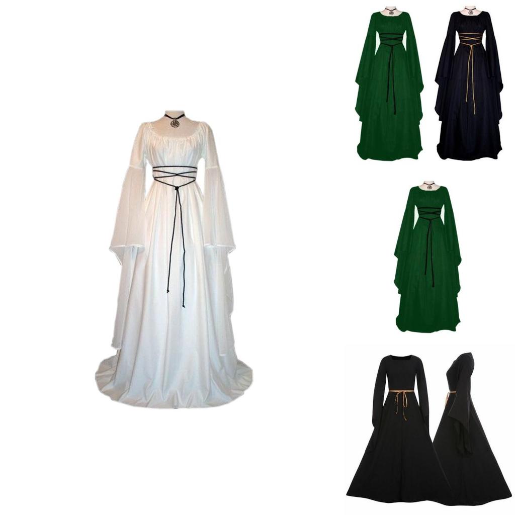 Bezauberndes Gothic-Kostümkleid für Damen mit Rundhalsausschnitt und ausgestellten Ärmeln
