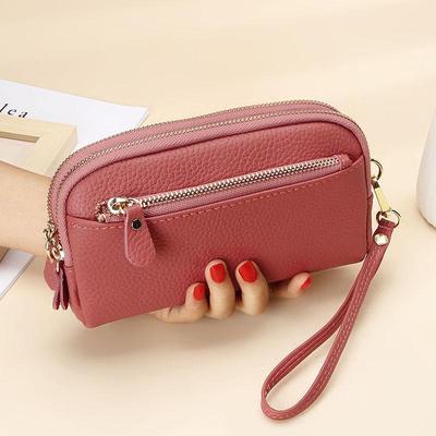 Portafoglio Clutch da Donna in Vera Pelle di Vacchetta 2021 con Grande Capacità e Design a Zip