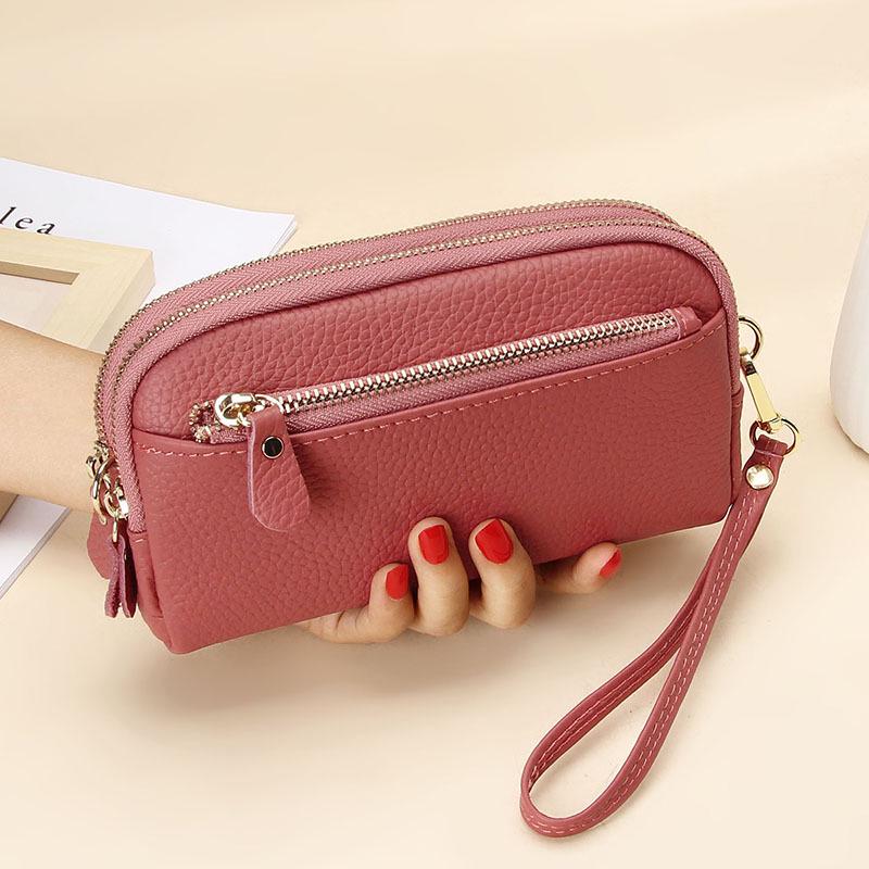 Elegant Long Women's Genuine Leather Clutch Wallet with Thin Korean Style Zipper