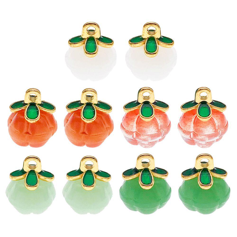 Set of 10 Colorful Glass Four-Leaf Clover Pumpkin Charms for DIY Jewelry