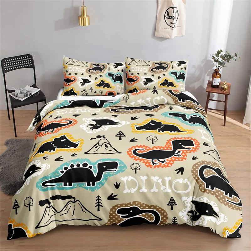 Cartoon Dinosaur Duvet Cover Dinosaur Theme Bedding Green Dinosaur Hello Bro Pattern Bedroom Decoration for Children Women Men