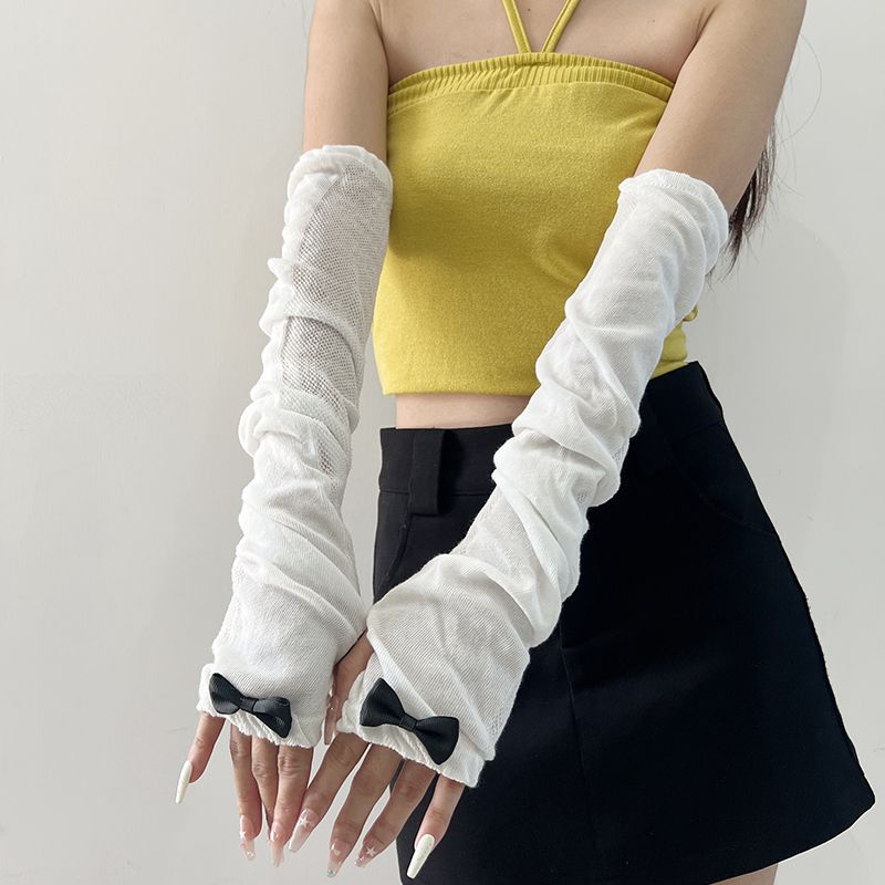 

Cano Xiucai 2025 Summer New Bow Thin Gloves Women Sun Protection Oversleeve Y2g Wear Arm Sleeves White One size
