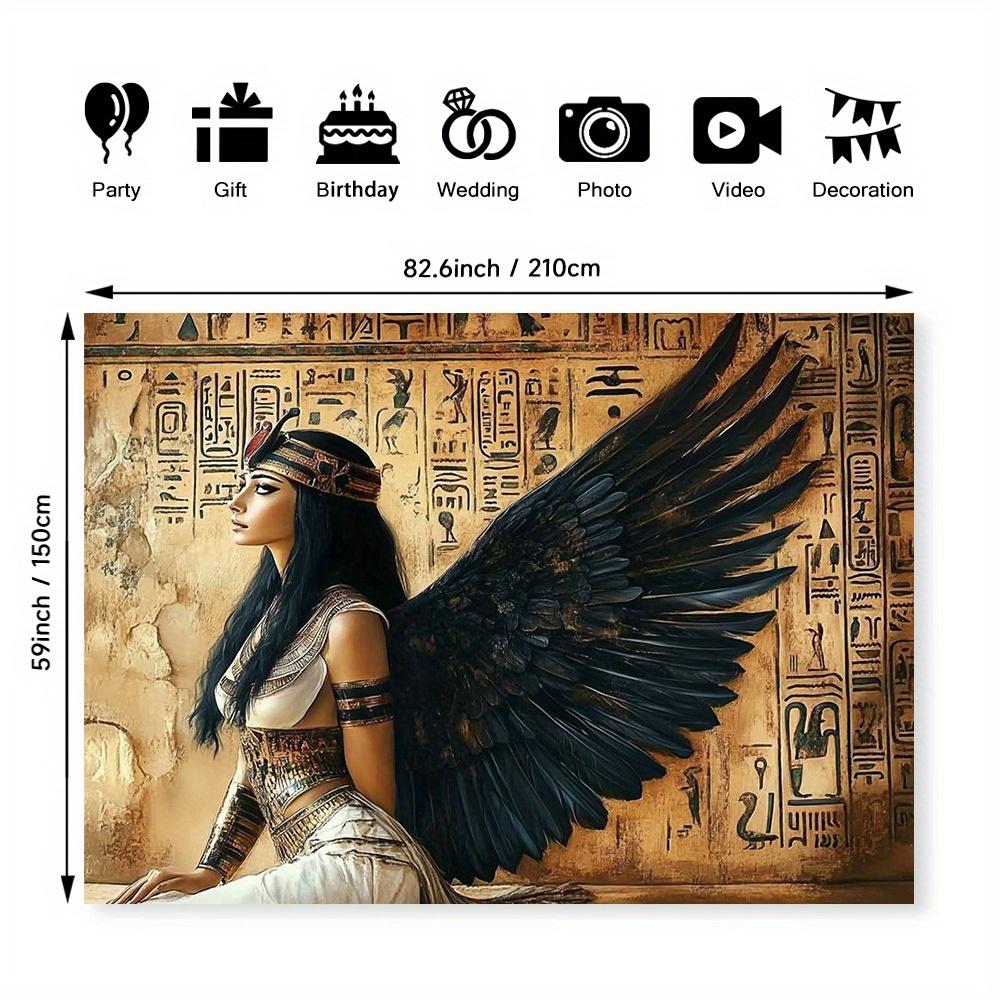 1 Egyptian angel retro style background - with hieroglyphic background and black wing design made of polyester