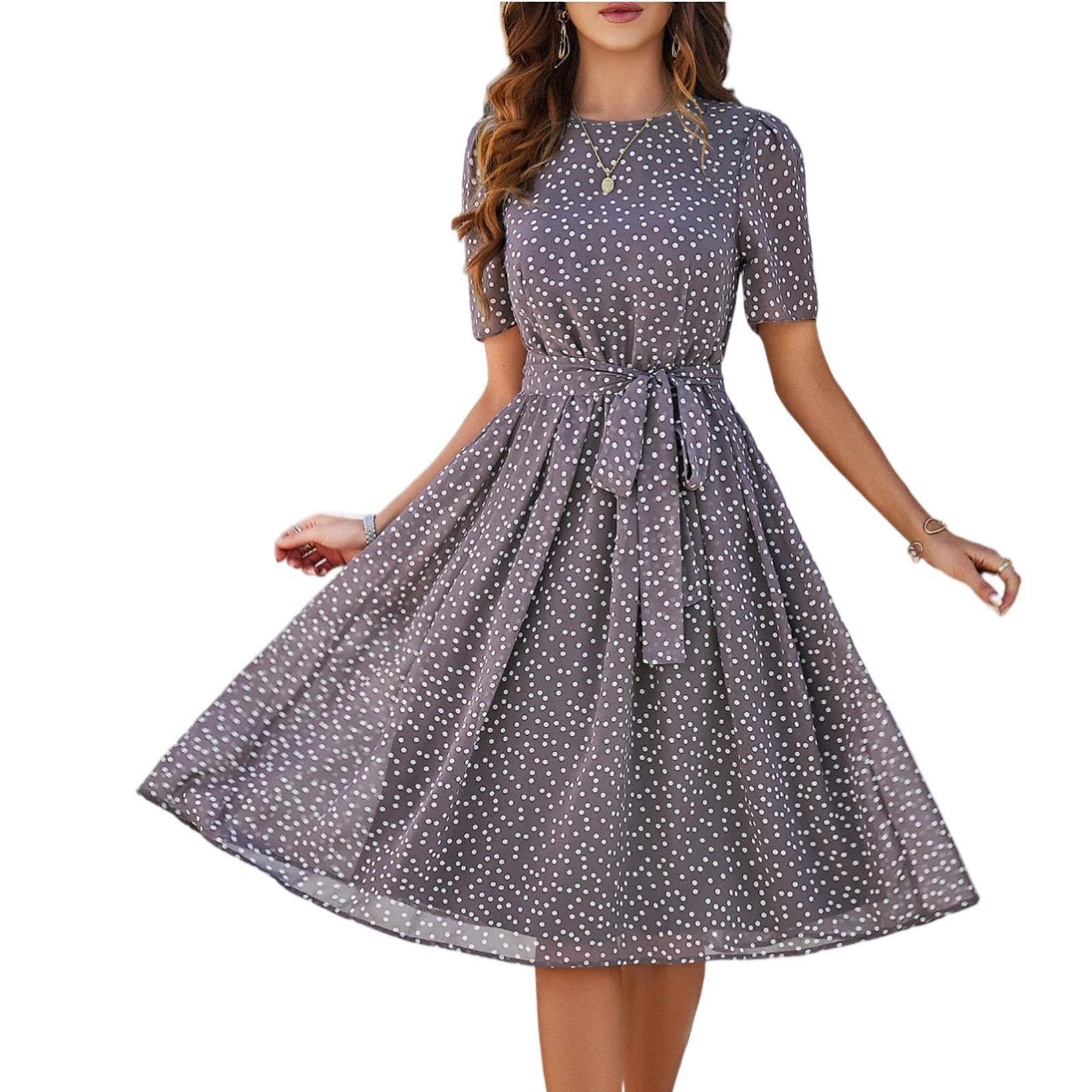 

Женские платья Повседневные платья с круглым вырезом и коротким рукавом в горошек XL