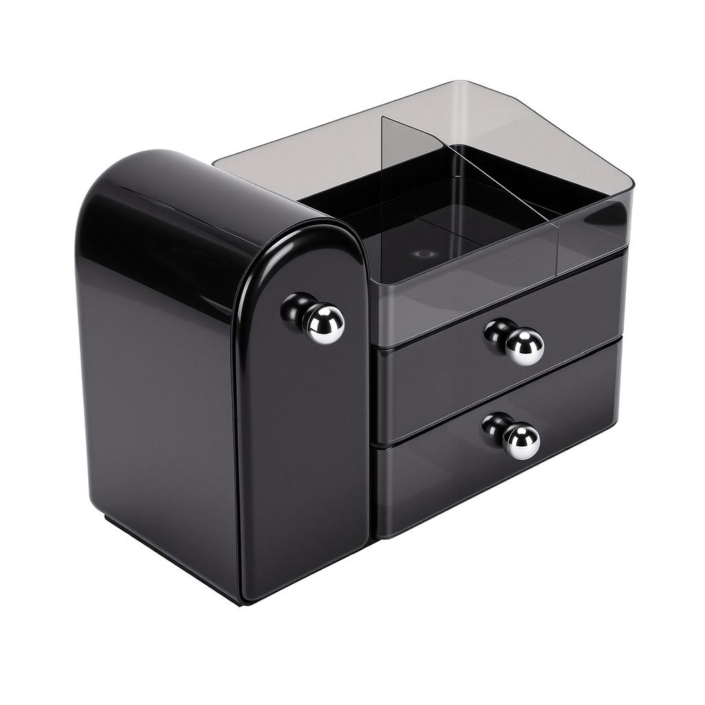 3 Tier Make Up Organizers for Vanity Countertop Skincare Organizer with Dust Cover 2 Transparent Drawers 27 Brush