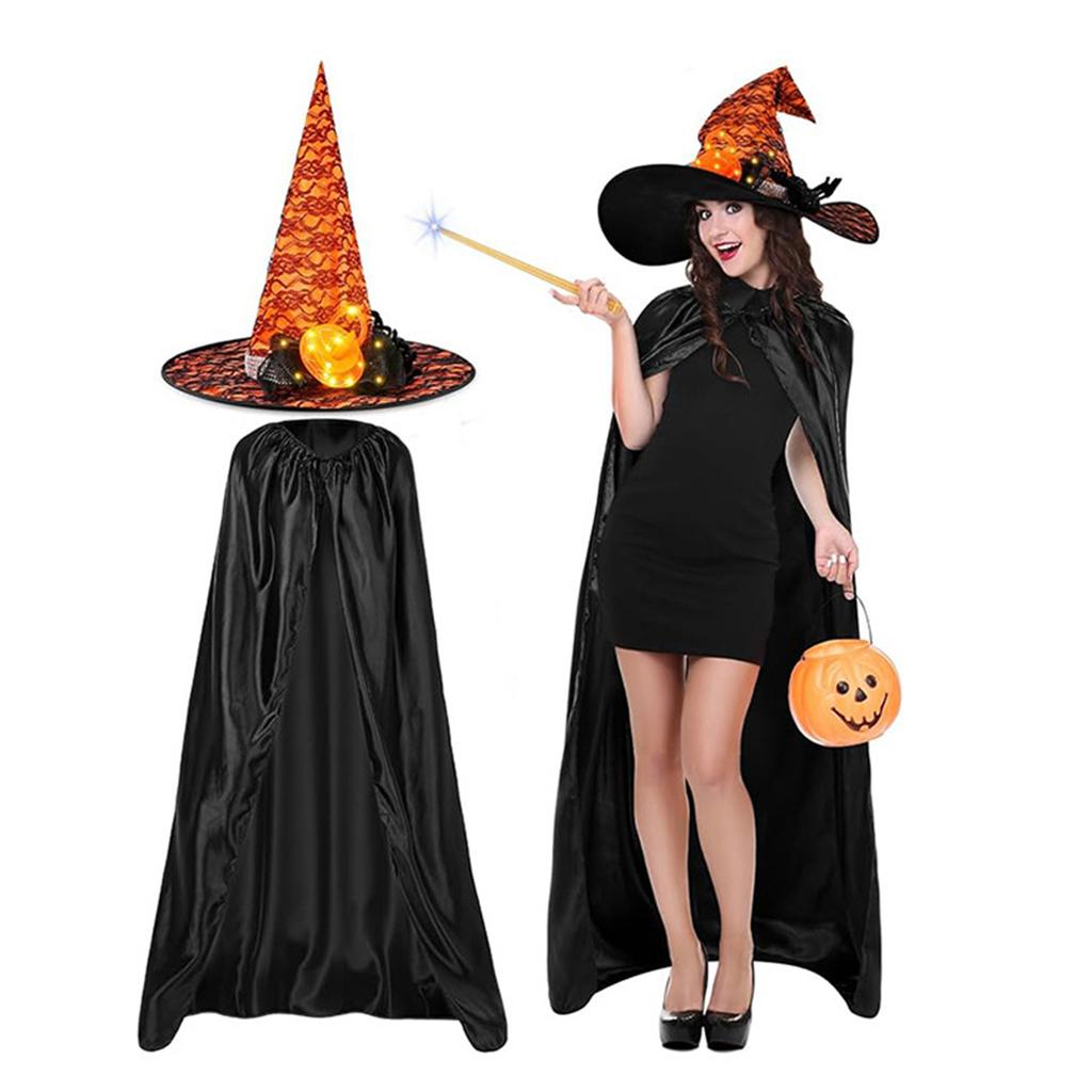 Halloween Cape and Hat 2-Piece Costume Set for Cosplay Party
