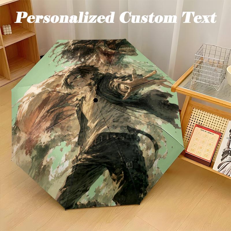 Windproof Folding Umbrella, 8‑Rib Auto Open Close Attack On Titan Umbrella for Rain Sun Protection
