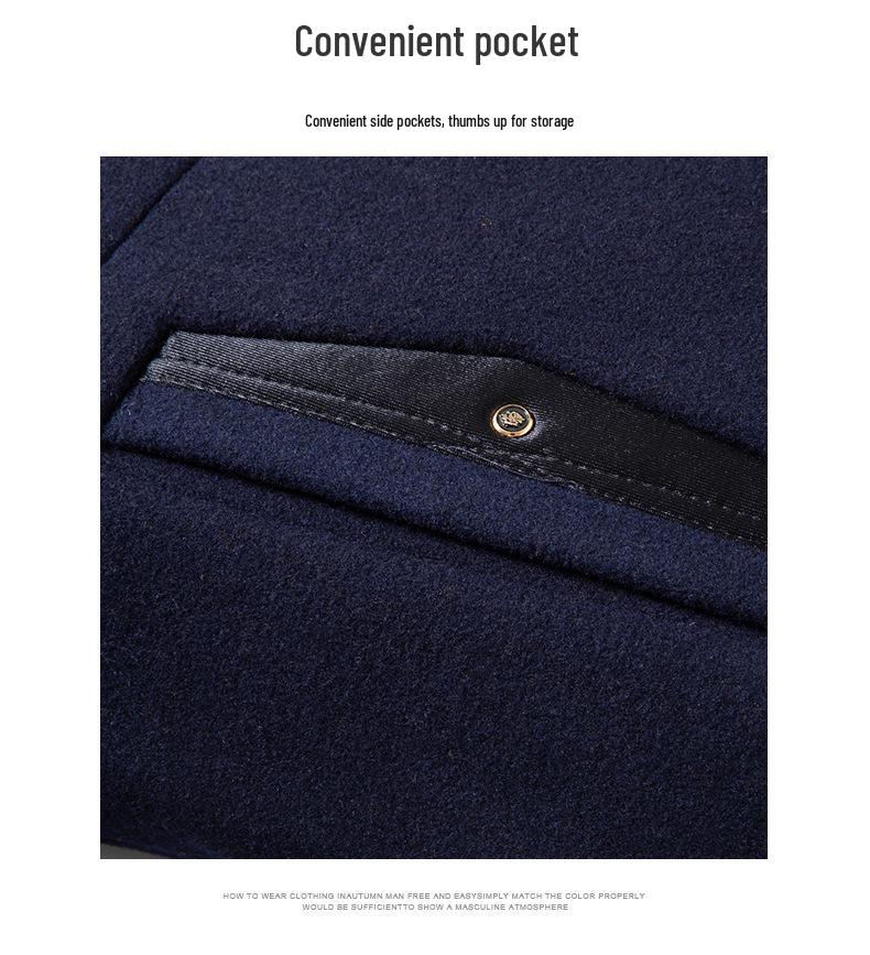 Men's European Size Wool Blend Business Overcoat with Scarf - Autumn/Winter Fashion, Wrinkle-Free Design, Cross-Border Style