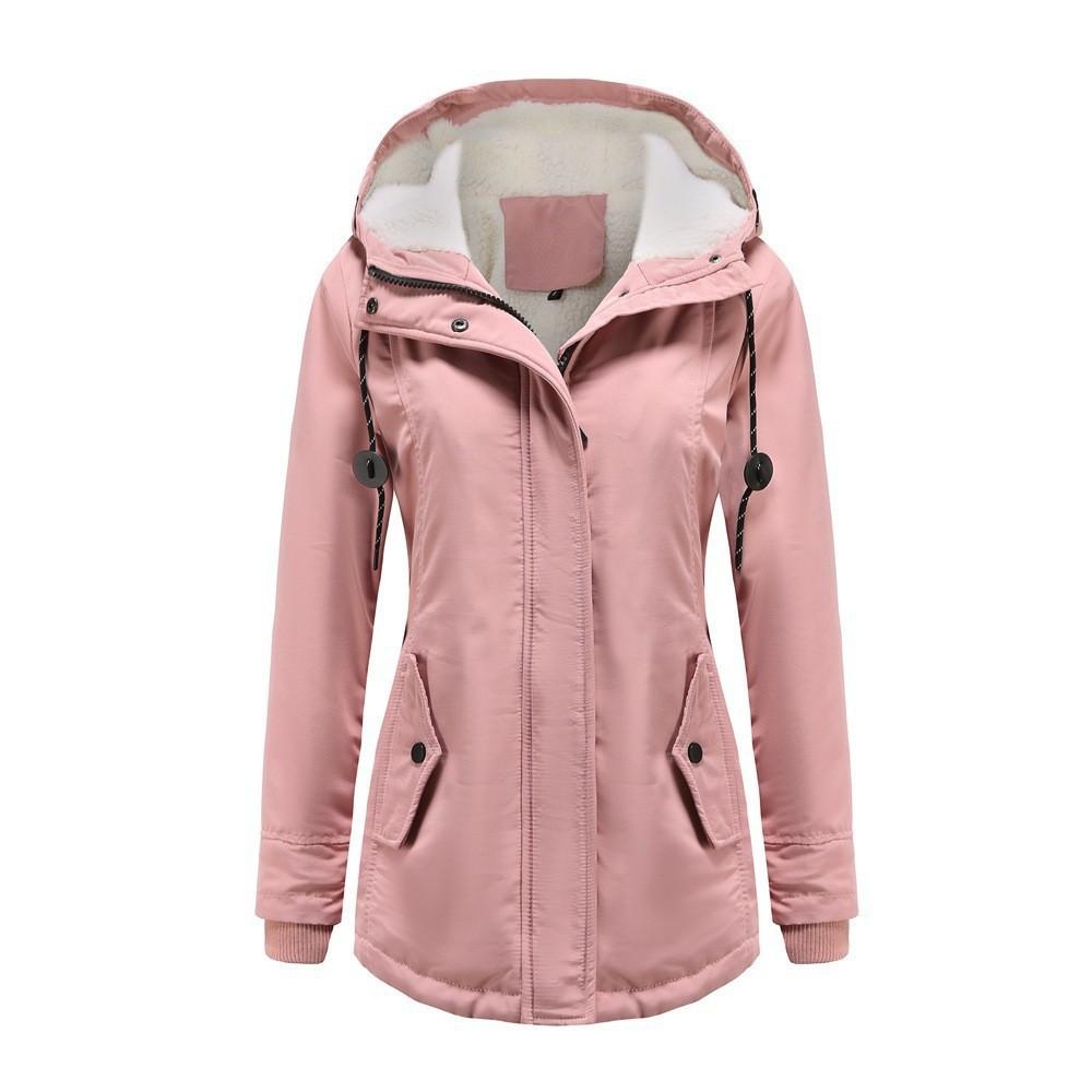 Women's Hooded Sherpa Lined Midi Coat Solid Color Zip Up Warm Winter Casual Outerwear Jacket