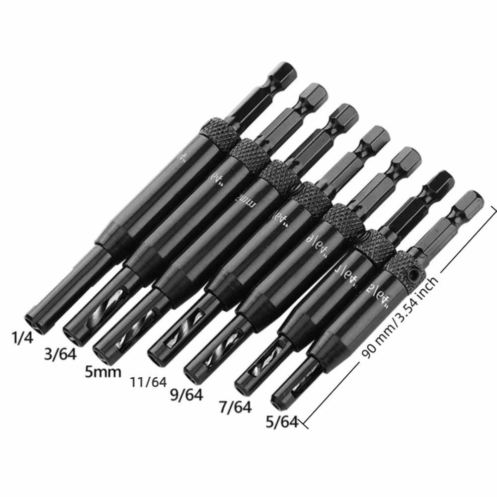 7pcs Spring Loaded Self Centering Drill Bit Set Black Coated Woodworking Drill Bit Set DIY Projects