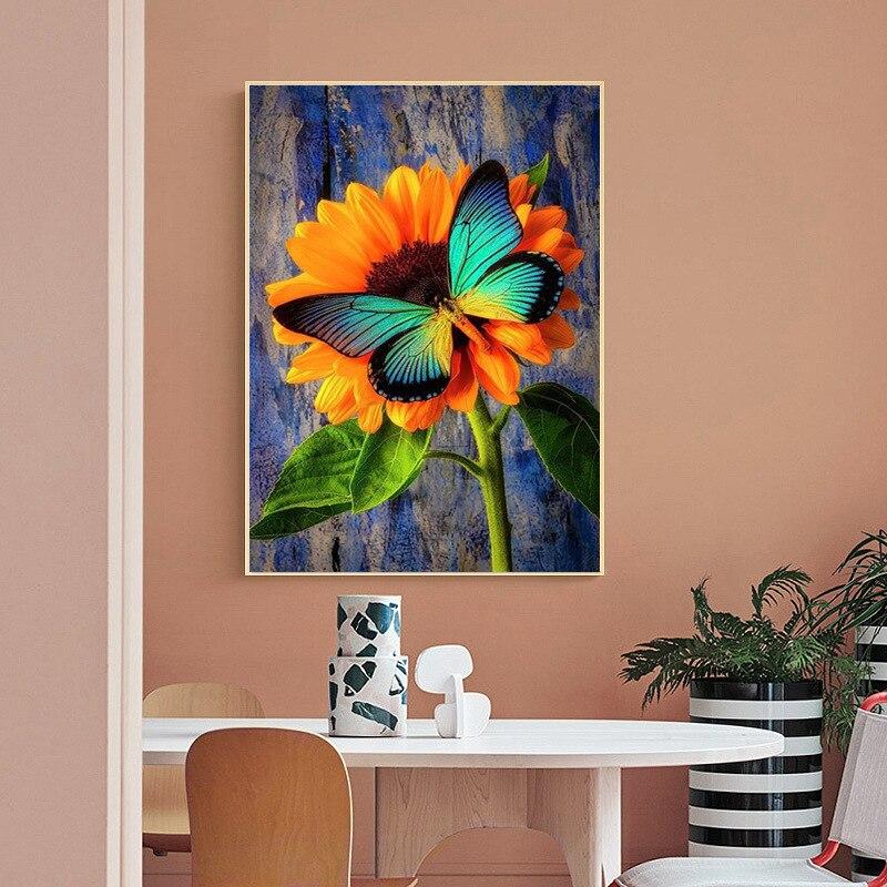 1pc 30*40cm Diy Full Diamond Stick Diamond Painting Sunflower Butterfly Flower Living Room Decoration Mural