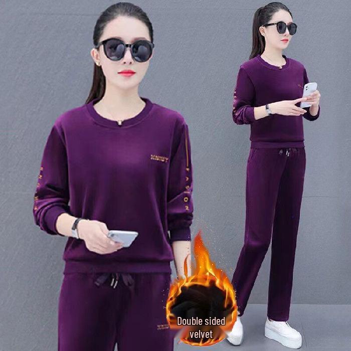 Dámská podzimní/zimní ležérní sportovní souprava: Módní, Omlazující, Volný, Zeštíhlující, S plus sametem, Zesílený dvoudílný.