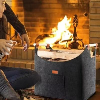 Extra Large Felt Firewood Basket Heavy Duty Collapsible Firewood Storage Bin with Handles Large Capacity Logging Tote Bag