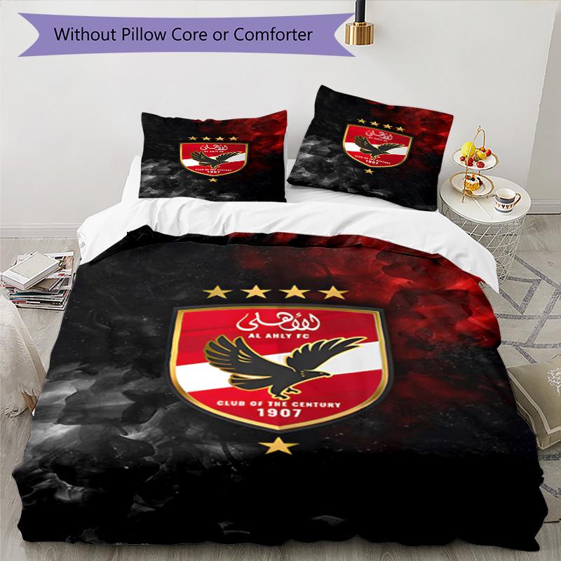 Ahly Football Club Printed Pattern Duvet Cover Set – Includes 1 Duvet Cover and 2 Matching Pillowcases Bedroom Decor Christmas Gifts