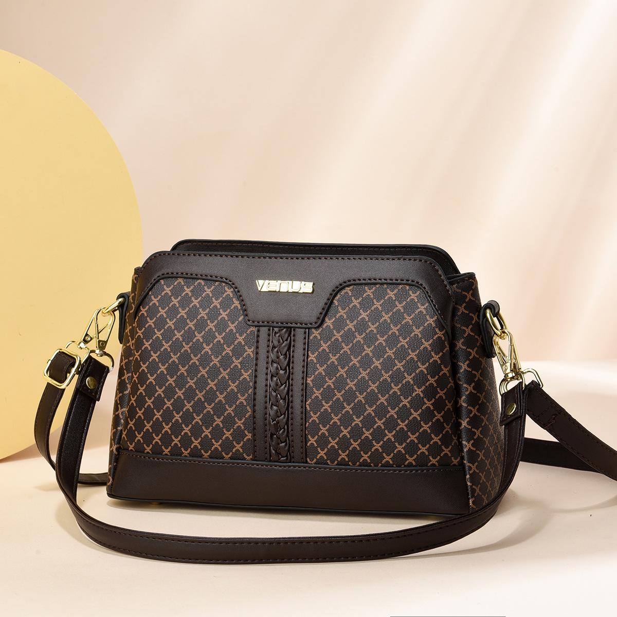 

Женская сумка с клетчатым узором ретро атмосферная текстура легкая сумка через плечо мягкая кожаная женская сумка 26*10*17