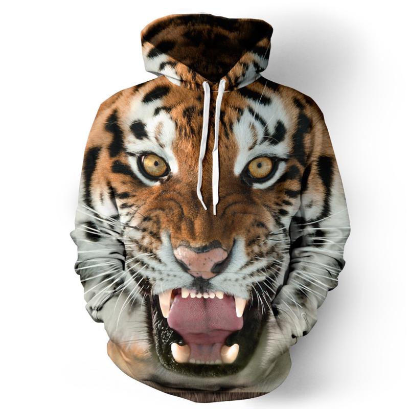 Halloween 3D Printed Tiger Hoodie Animal Cool Long Sleeve Hooded Pullover