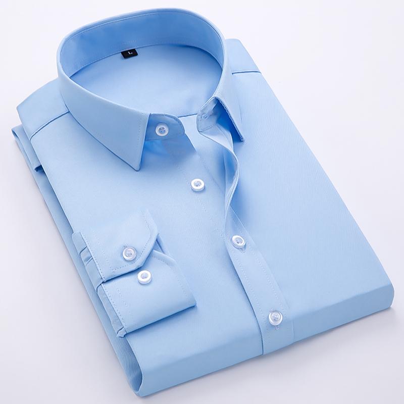 2024 High Quality Stretch Anti-Wrinkle Men Shirts Long Sleeve Dress Shirts For Male Slim Social Business Blouse Solid Color Shirt