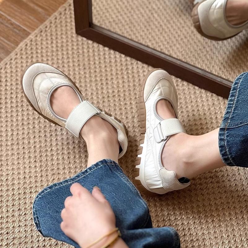 Leather platform Mary Jane shoes Velcro women's shoes 2025 summer new sports and leisure shoes versatile flat shoes