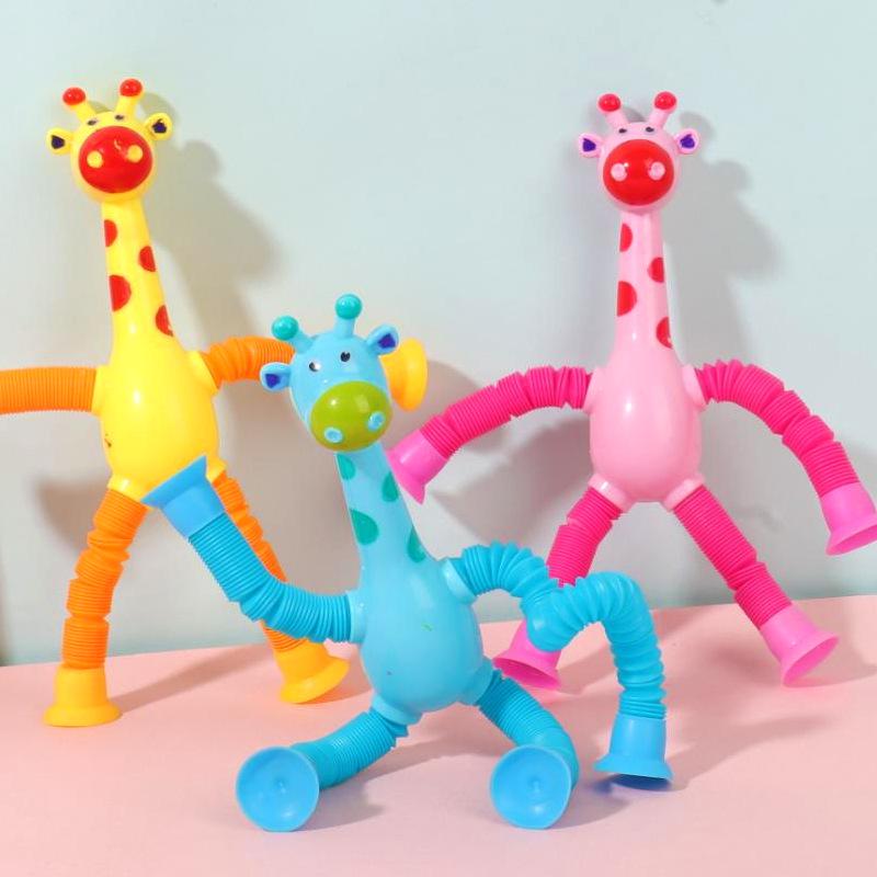 Luminous Giraffe Suction Cup Telescopic Tube - Educational Decompression Toy for Kids