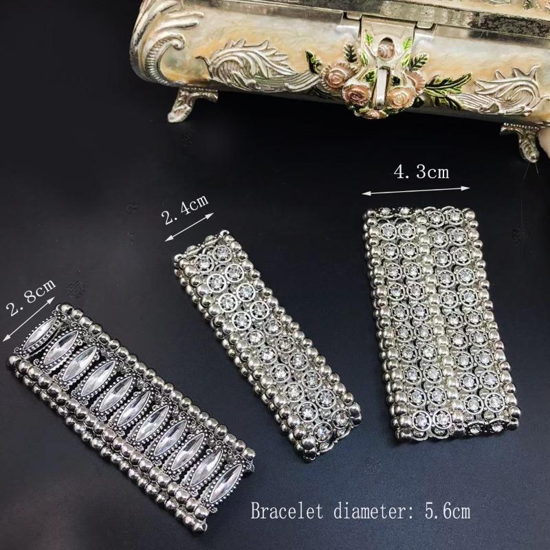 Meier Damen Armband Retro Strass Elastisch Breit