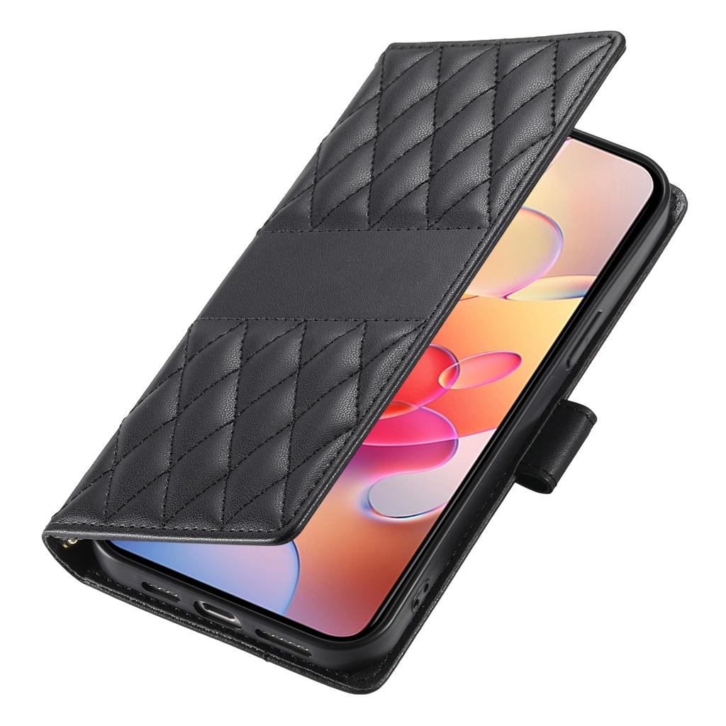 For Samsung Galaxy A56 5G Case Rhombus Stitching Wallet Stand Leather Phone Cover with Long/Short Strap