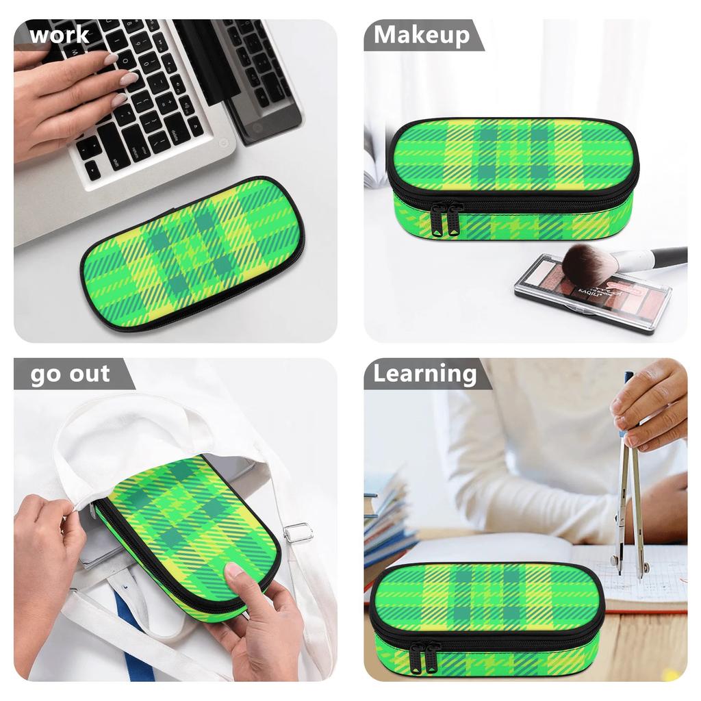 Pencil Bag Lightweight Durable 300D Polyester Smooth Zipper with Main Compartment Mesh Pocket and Pen Slots for Classroom Use