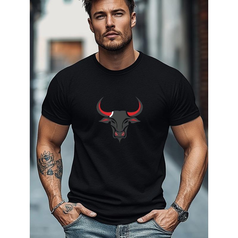 Men's T-Shirt, Relaxed and Casual, Comfortable and Versatile, Men's Bull Head Graphic Summer Casual Crew Neck Short Sleeve T-Shirt