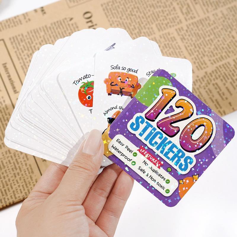 120PCS Encouraged Stickers Pun Homophonic Terrier Cartoon Fruit Cute Animal Kindergarten Enlightenment Kids Stickers