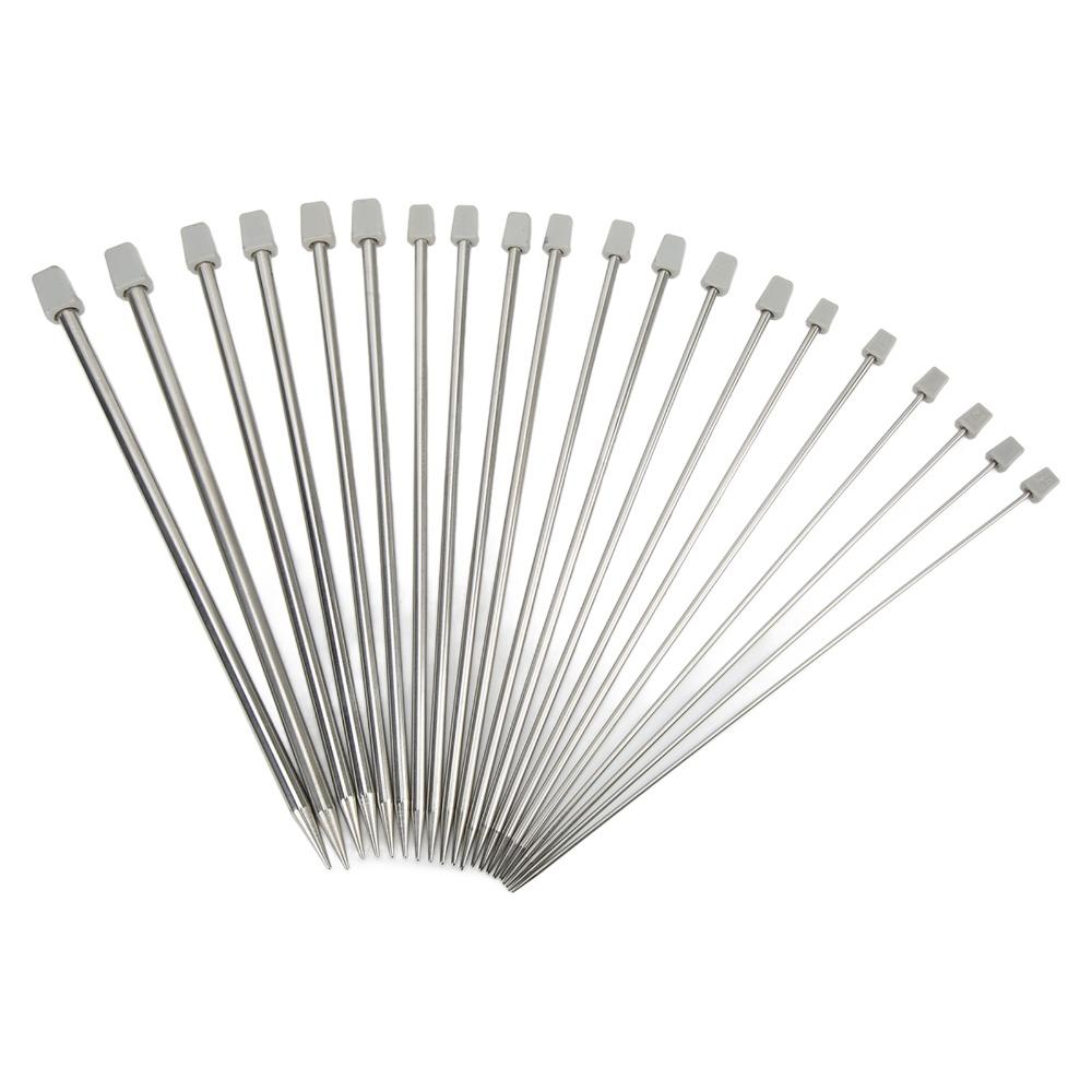 22 Pcs 25cm Length Straight Single Pointed Needles Metal Knitting Needles For Socks Knitting