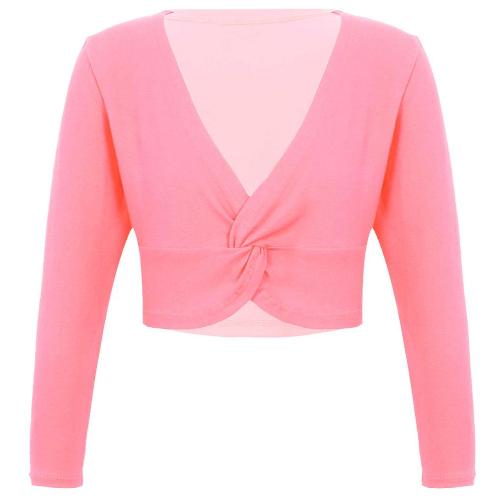 Mädchen Langarm V-Ausschnitt Knoten vorne Einfarbig Tanzjacke Langarm Warmes Ballettanzug