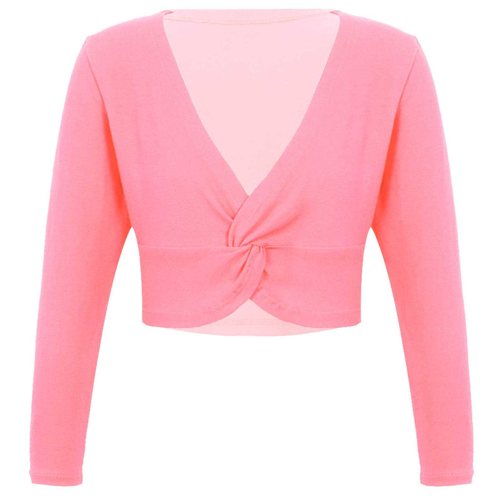 

Одяг для балетних репетицій для дівчаток, леотард з довгим рукавом, V-подібним вирізом, зав язкою спереду, однотонний, куртка, теплий костюм 6-10 Years темно-рожевого кольору