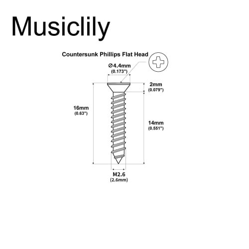 Musiclily Ultra M2.6x16mm Stainless Steel Neck Escutcheon Screws, Metric Size, Countersunk Head, for Electric Guitars, Black (Pack of 20)