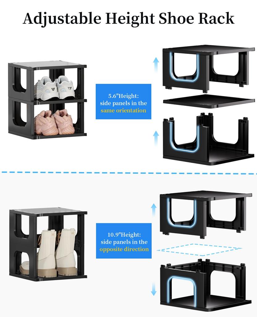 HAIXIN Slim Shoe Rack, Height Adjustable, 5 Tiers X 2, Space-Saving, Easy Assembly, Stackable, Compact Design (Approx. W48.6 X D26 X H58.3cm)