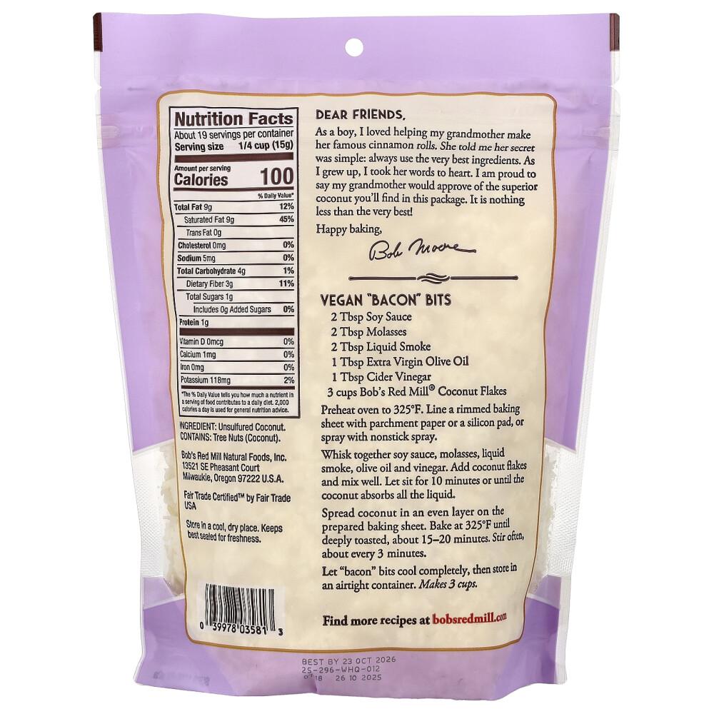 Bobs Red Mill Unsweetened Unsulfured Coconut Flakes 284g (10oz)