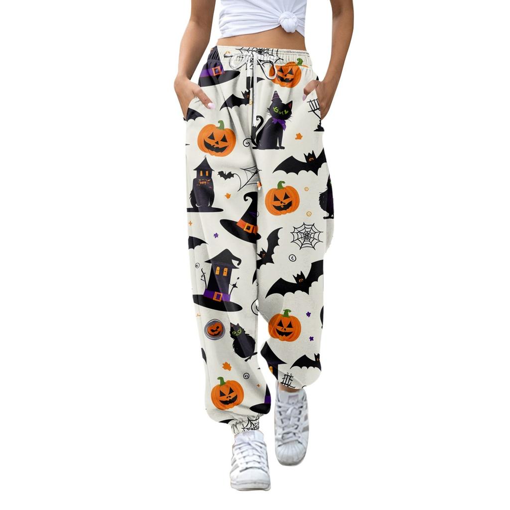 Women's Fashion Halloween Loose Drawstring Waist Solid Color Casual Sports Pants