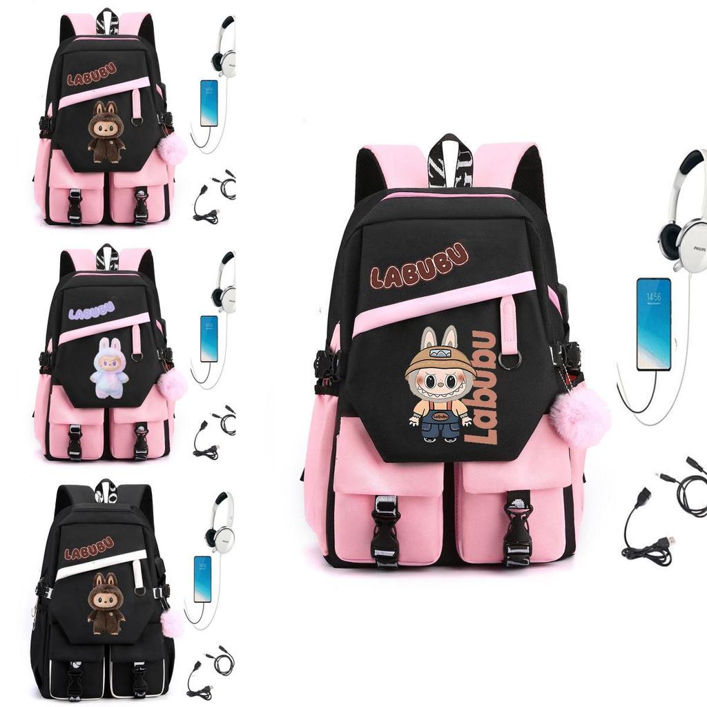 Labubu Print Design Bookbag With Usb Charging For Students And Daily Use