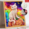 Halloween Pearl Painting Art White Cat On Pumpkin Full Pearl Handmade Diy Home Decorations