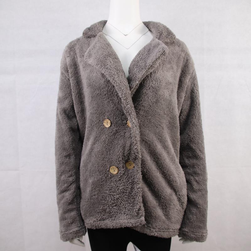 Women's Plush Button Up Lapel Pocket Jacket Autumn Winter Warm Faux Fur Coat Artificial Fluffy Fleece Optional Plus Size Jacket Female Clothing