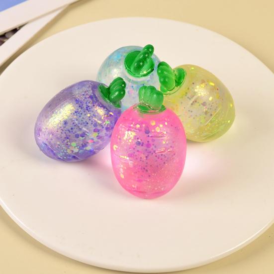1/2/3/4Pcs Mini Radish Squeeze Toy Stress Relief Clear Glitter Radish Stress Sugar Ball Sensory Toy Decompression Fidget Toy Party