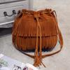 Simple Retro Fringed Drawstring Bucket Fringed Bag Shoulder Messenger Women'S Bag Simple And Fashionable