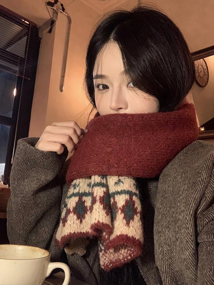 Women Winter Knitted Scarf Headscarf Ladies Casual Red Print Warm Scarve Mujer Foulard Wrap Shawl New Christmas New  Gifts