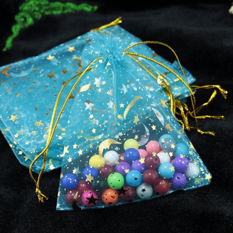 50pcs/lot 9x12cm Heart Star Organza Jewelry Packaging Pouches Bags Christmas Drawstring Bag For Wedding Gift Jewelry Pouch