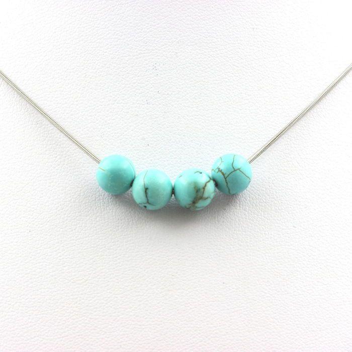 Stones and Minerals. 8mm Turquoise Howlite Bead Necklace. Stainless Steel Chain. Necklace Women, Men. Custom Size
