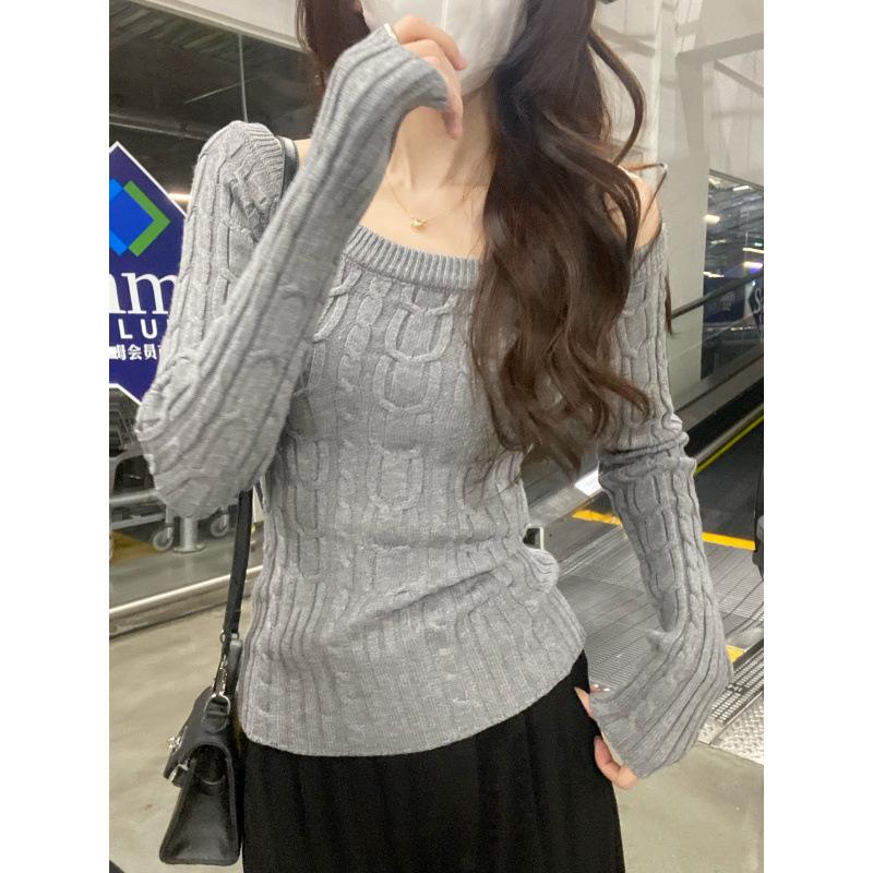 Y2K Fashion Vintage V-neck Rib Knitted Tops Women Early Autumn Sweaters Pullover Slim Long Sleeve Pullovers Sexy Sweaters Tees