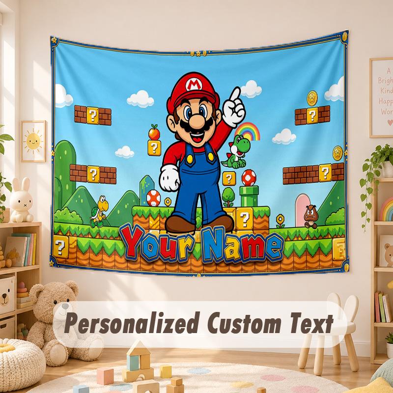 Custom Name Text Tapestry,Super Mario Boho Wall Hanging, Decorative Backdrop Tapestry For Room